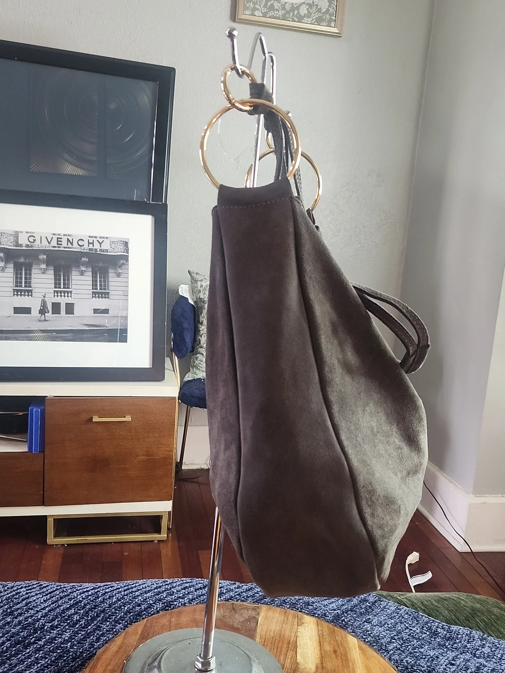 Claudia Firenze Gray Suede Hobo Shoulder Bag Crossbody Made In Italy Euc